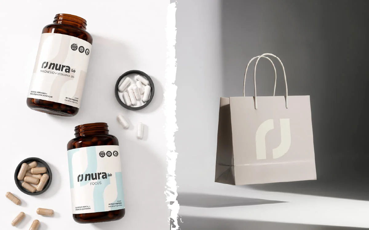NuraLab — packaging suplementos deportivos — diseño Ana Clara Toscani Boccardo