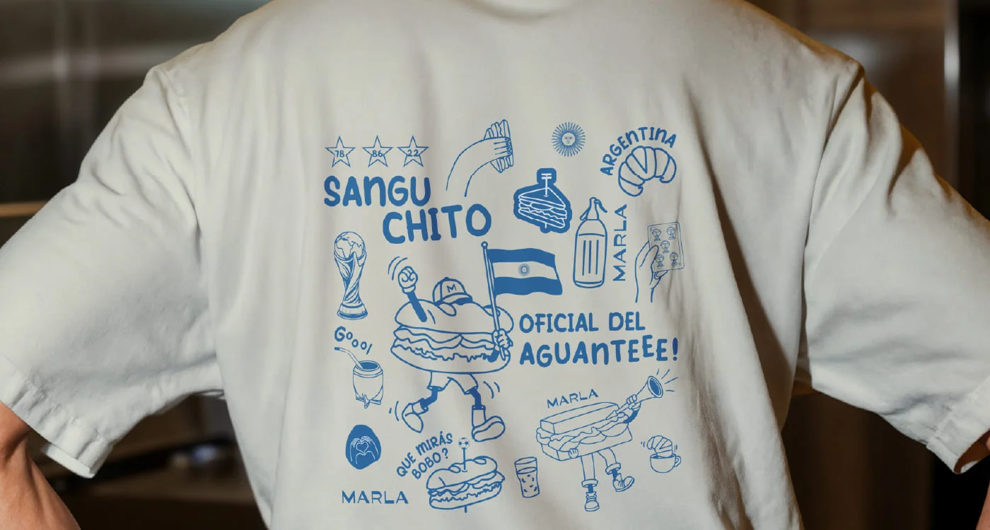 Sanguche — portada merchandising mundialista para Marla — diseño Ana Clara Toscani Boccardo